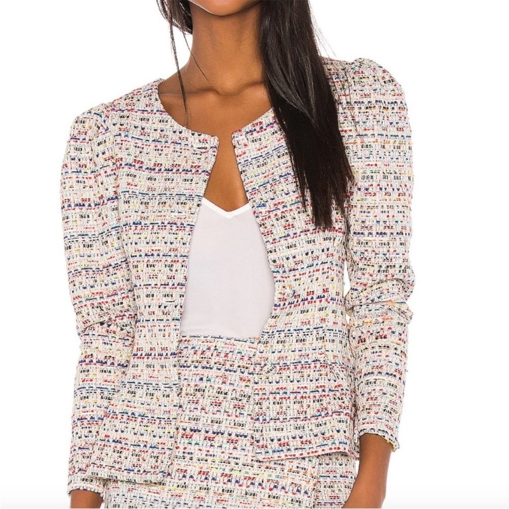Song of Style REVOLVE Elma Rainbow Tweed Puff Shoulder Blazer NWT Size Medium